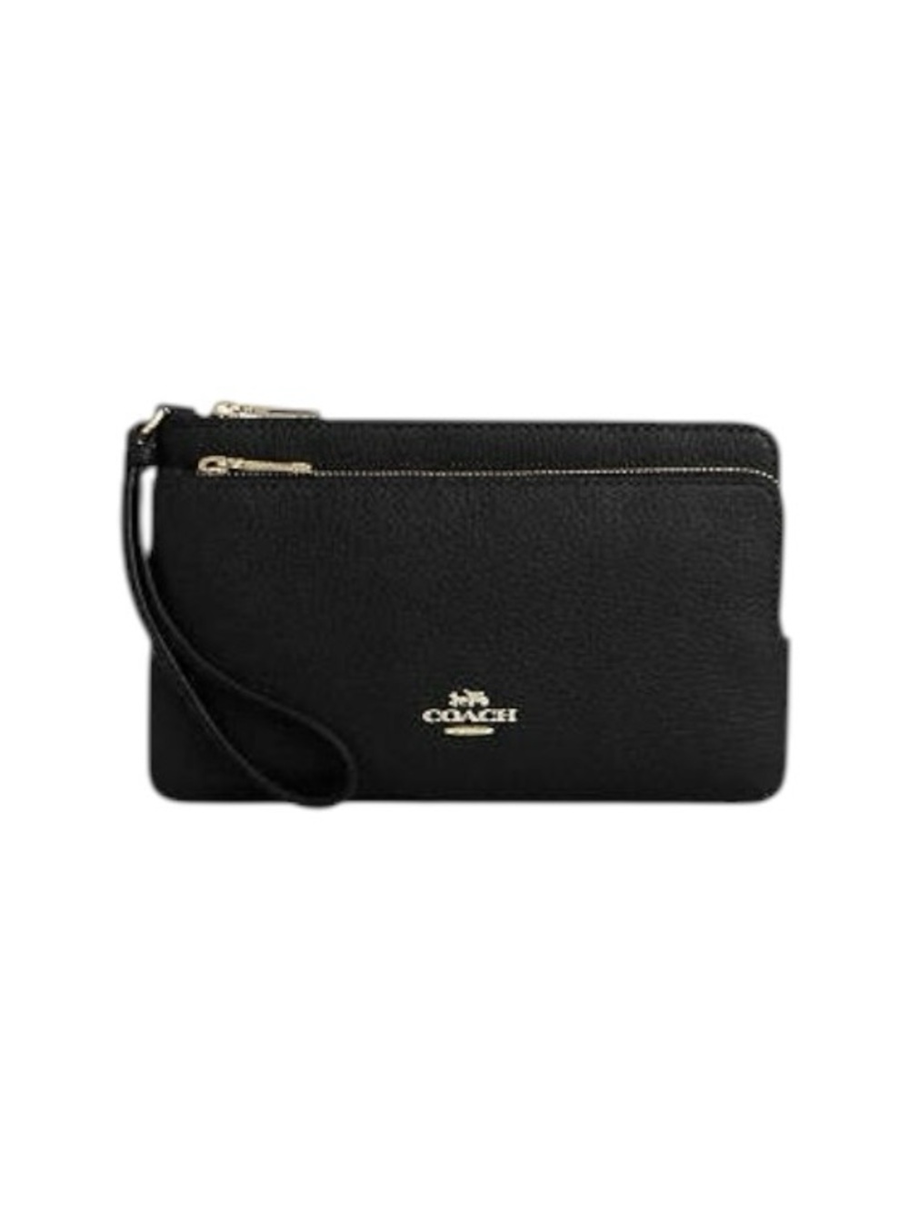 Coach Black Pebble Leather Double Zip Large Wristlet Wallet MSRP $198 NWT